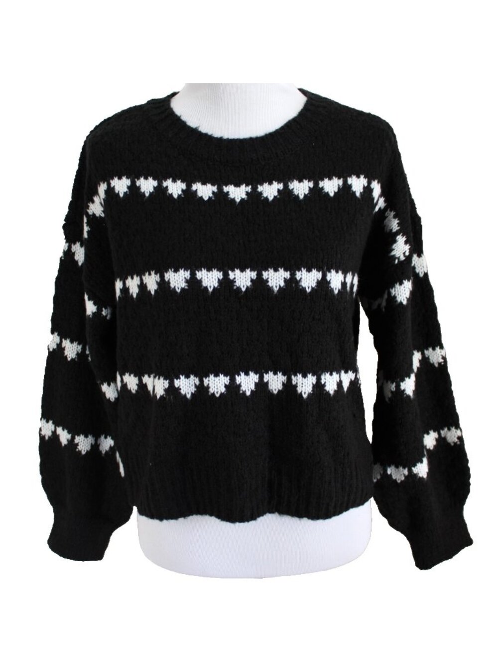 Francescas Debbie Heart Striped Pullover Sweater Womens Size S Black White NEW